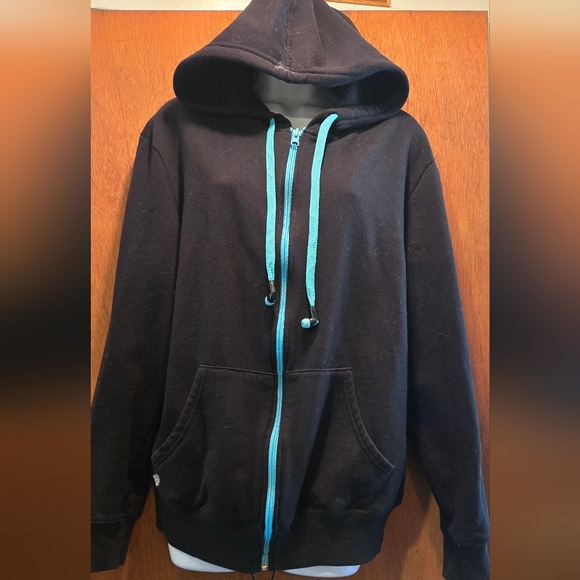 Hide ☠️ Seek Black Hoodie w/Blue Accents Headphones hood Strings SzM - Picture 2 of 7